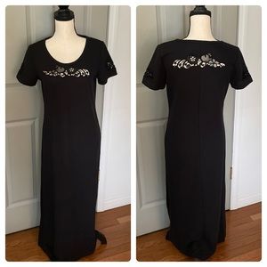 Vintage Annie Designs Maxi Dress Short Sleeve Lace Detail USA Made Minimalist